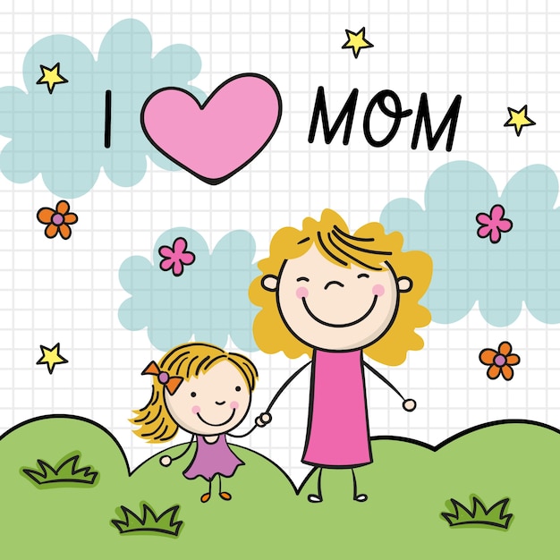 Free vector hand drawn mothers day children drawing illustration