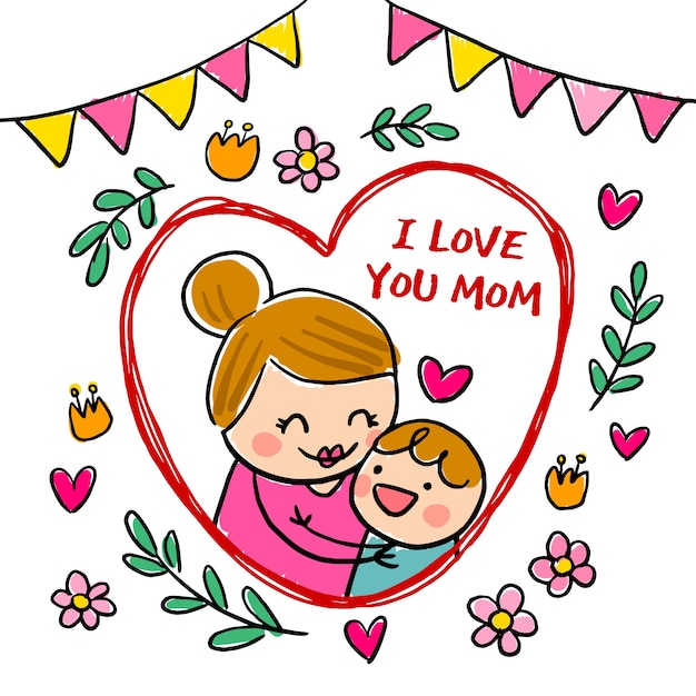 Free vector hand drawn mothers day children drawings illustration