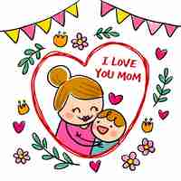 Free vector hand drawn mothers day children drawings illustration