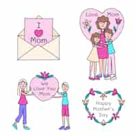 Free vector hand drawn mothers day children drawings illustration