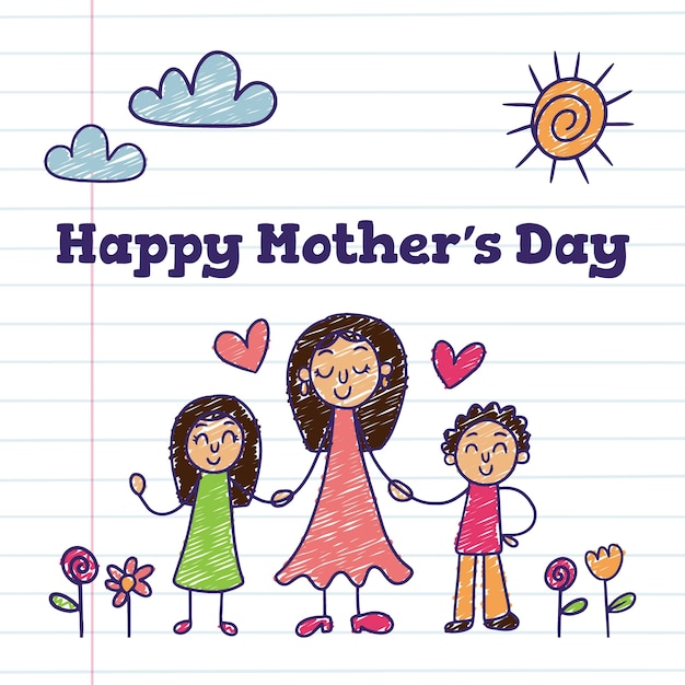 Free vector hand drawn mothers day children drawings illustration