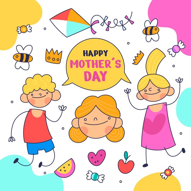 Free vector hand drawn mothers day children drawings illustration