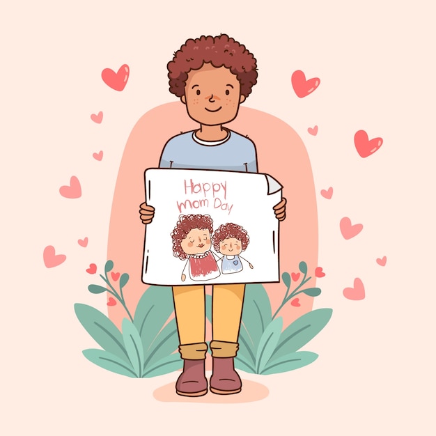 Hand drawn mothers day children drawings illustration