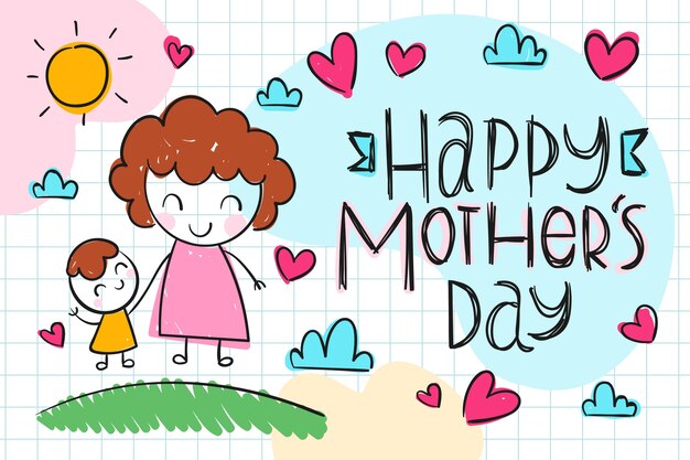 Free vector hand drawn mothers day children drawings illustration