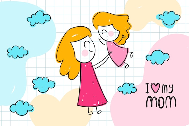 hand drawn mothers day children drawings illustration