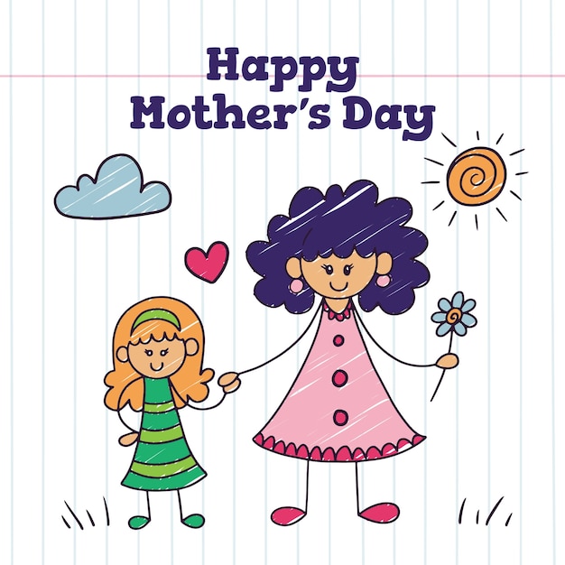 Hand drawn mothers day children drawings