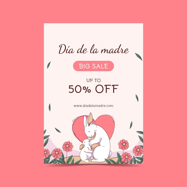 Hand drawn mothers day greeting card template in spanish