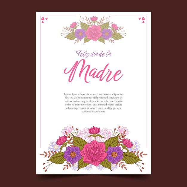 Free vector hand drawn mothers day greeting card template in spanish