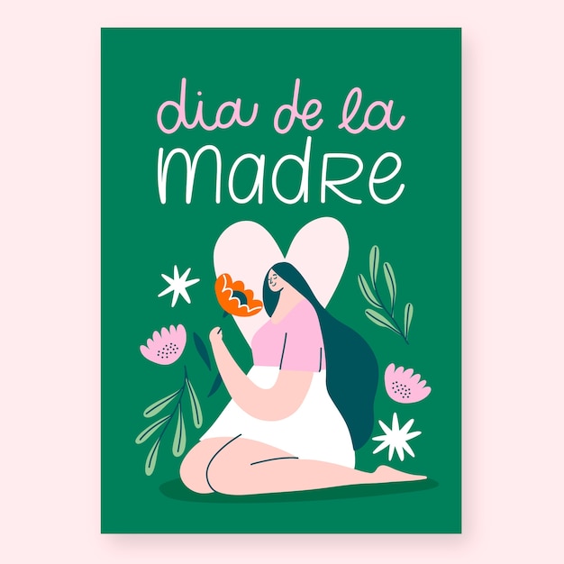 Modello di biglietto di auguri per la festa della mamma disegnato a mano in spagnolo