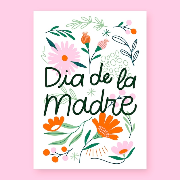 Free vector hand drawn mothers day greeting card template in spanish