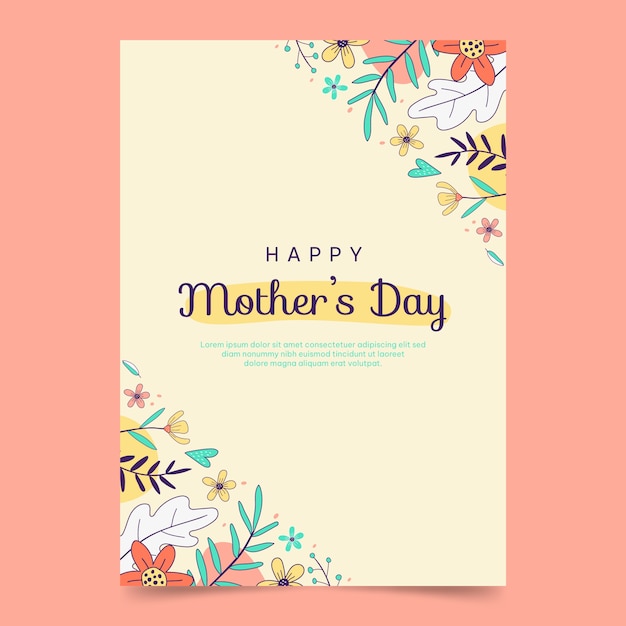 Hand drawn mothers day greeting card template