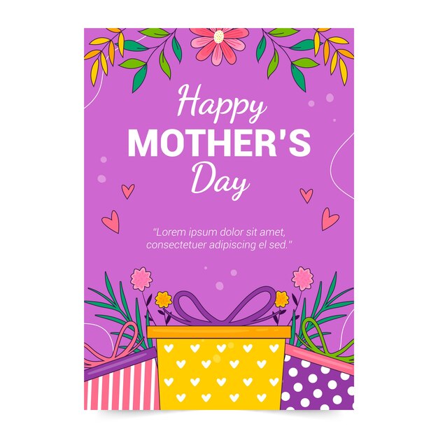 Бесплатное векторное изображение Ручной обращается шаблон поздравительной открытки ко дню матери