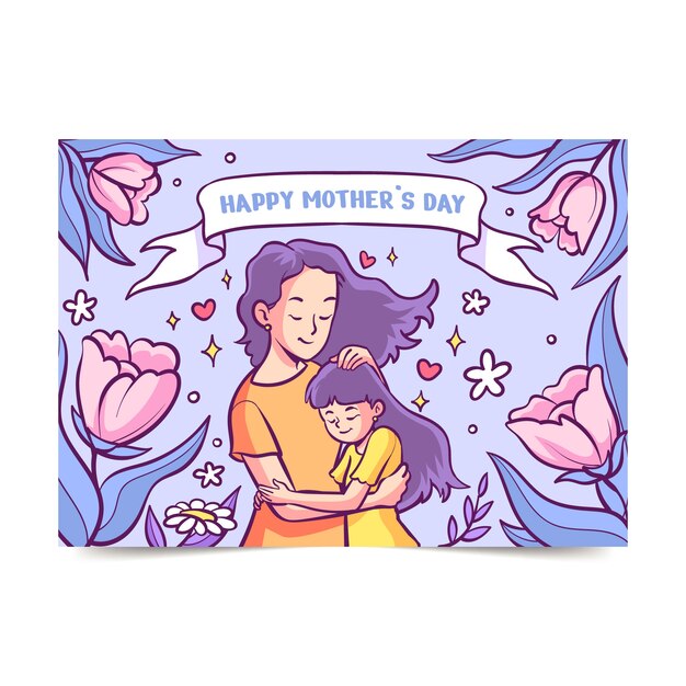 Hand drawn mothers day greeting card template