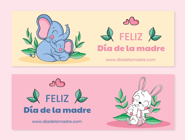 Free vector hand drawn mothers day horizontal banners pack in spanish