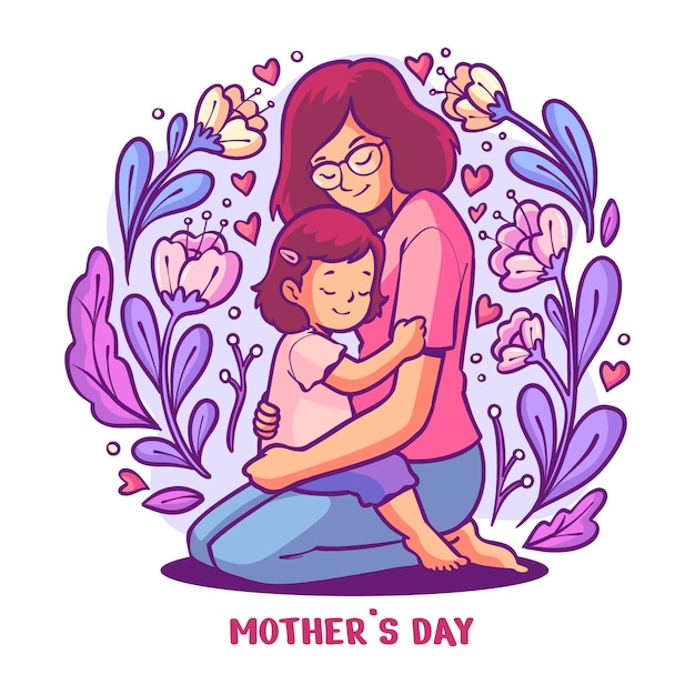 Vettore gratuito illustrazione disegnata a mano della festa della mamma