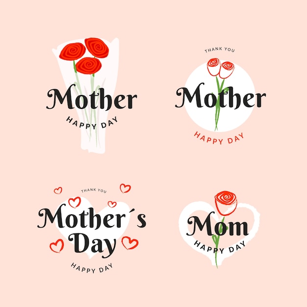 Hand-drawn mothers day label collection