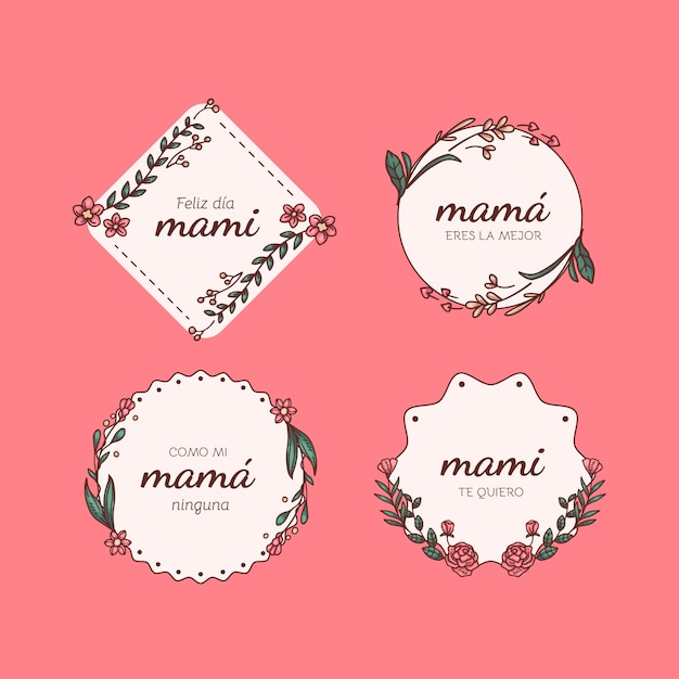 Hand drawn mothers day labels collection in spanish