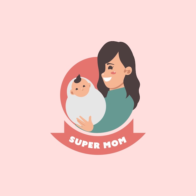 Free vector hand drawn mothers day labels with pregnant character