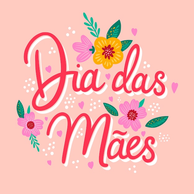 Free vector hand drawn mothers day lettering in portuguese