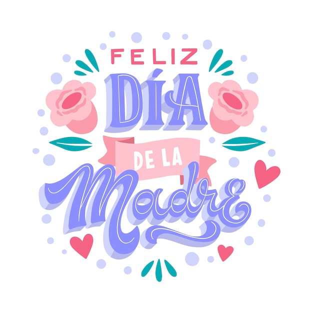 Vettore gratuito iscrizione della festa della mamma disegnata a mano in spagnolo