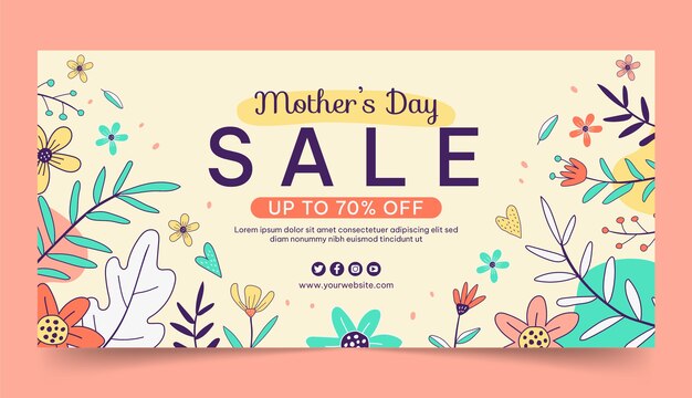 Hand drawn mothers day sale horizontal banner template