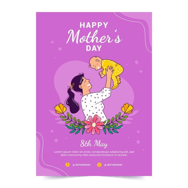 Hand drawn mothers day vertical poster template