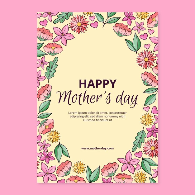 Hand drawn mothers day vertical poster template