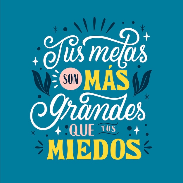 Frasi motivazionali disegnate a mano in spagnolo lettering design