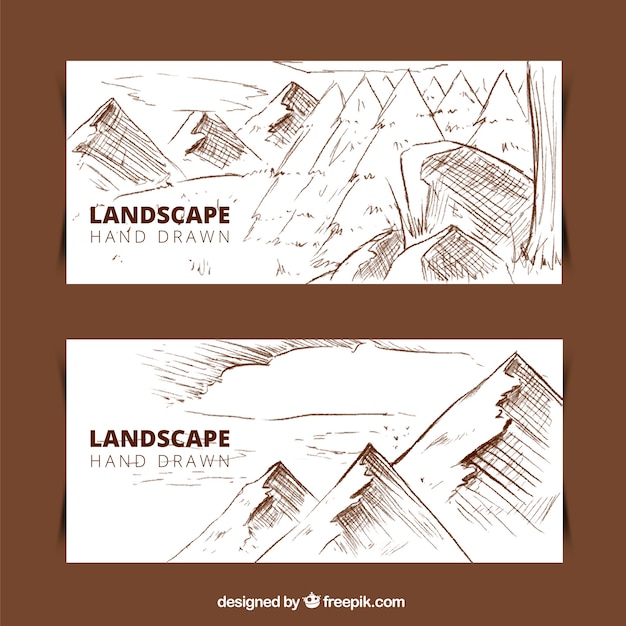 Hand drawn mountain landscape banners