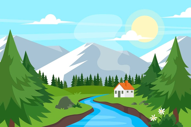 Free vector hand drawn mountain landscape