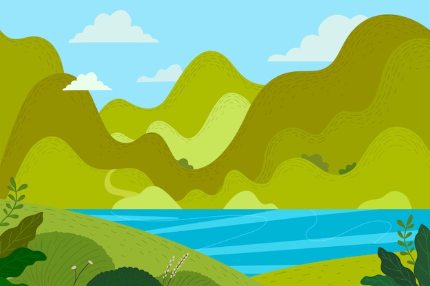 Free vector hand drawn mountain landscape