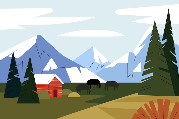 Free vector hand drawn mountain landscape