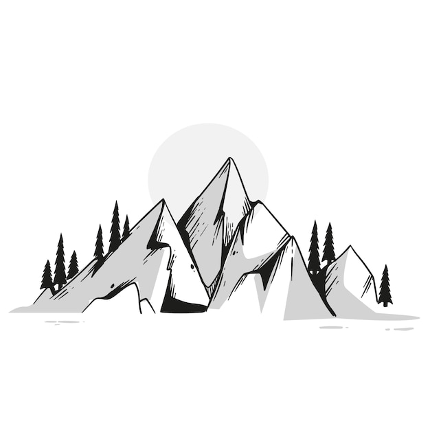 Бесплатное векторное изображение Нарисованная рукой иллюстрация контура горы