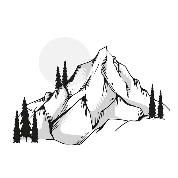 Hand drawn mountain outline illustration