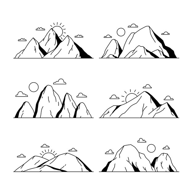 손으로 그린 산의 윤 그림