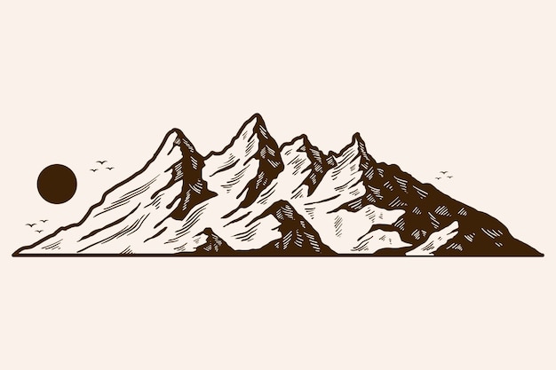 Hand drawn mountain outline illustration