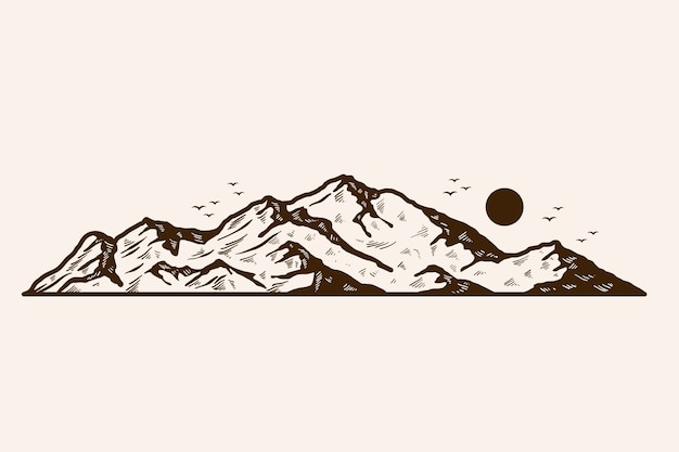 Hand drawn mountain outline illustration