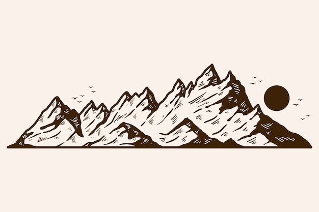 Hand drawn mountain outline illustration