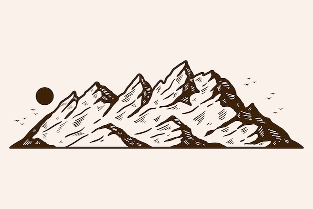 Vettore gratuito illustrazione del profilo della montagna disegnata a mano