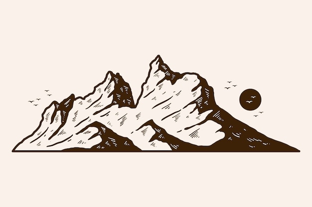 Vettore gratuito illustrazione del profilo della montagna disegnata a mano