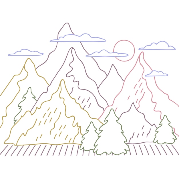 Нарисованная рукой иллюстрация контура горы