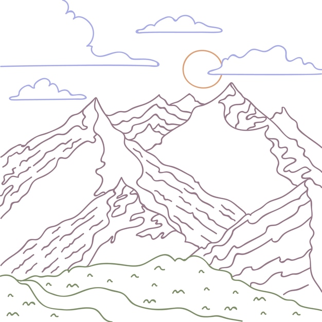 Vettore gratuito illustrazione del profilo della montagna disegnata a mano