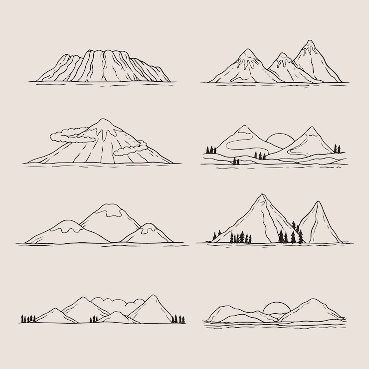 無料Vector 手描きの山の概要図