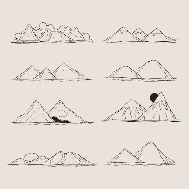 Vettore gratuito illustrazione del profilo della montagna disegnata a mano