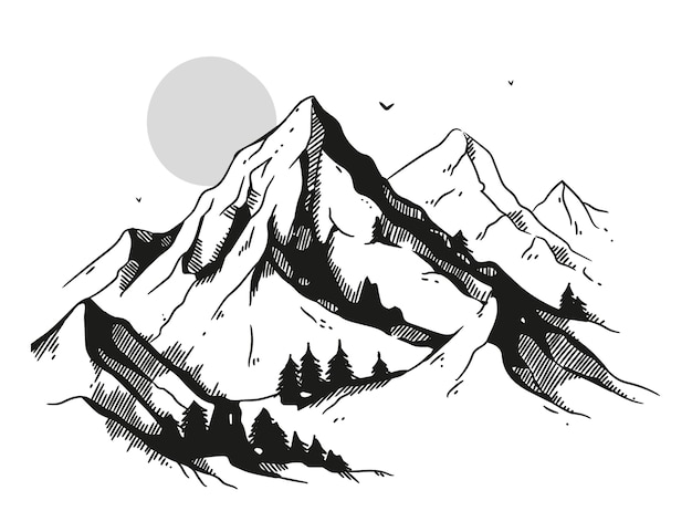 Free vector hand drawn mountain outline illustration