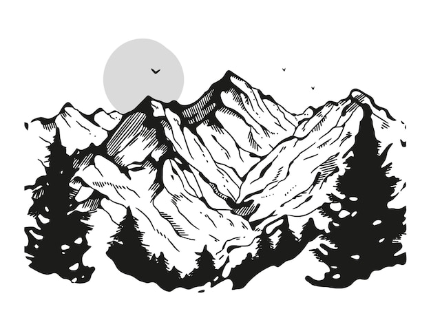 Vettore gratuito illustrazione del profilo della montagna disegnata a mano