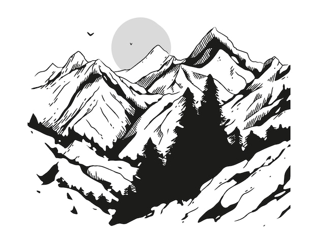 Hand drawn mountain outline illustration