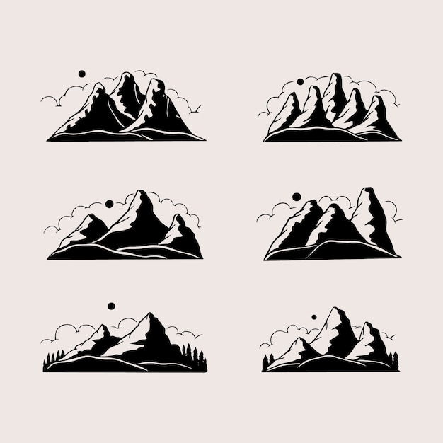 Бесплатное векторное изображение Ручной обращается силуэт горного хребта