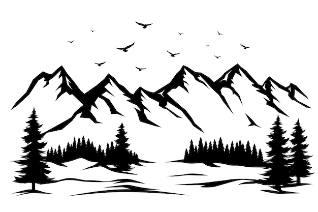 手描きの山脈のシルエット
