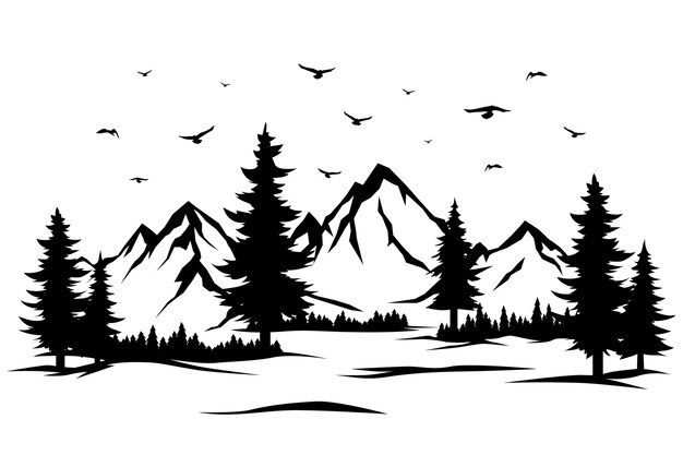 Hand drawn mountain range silhouette